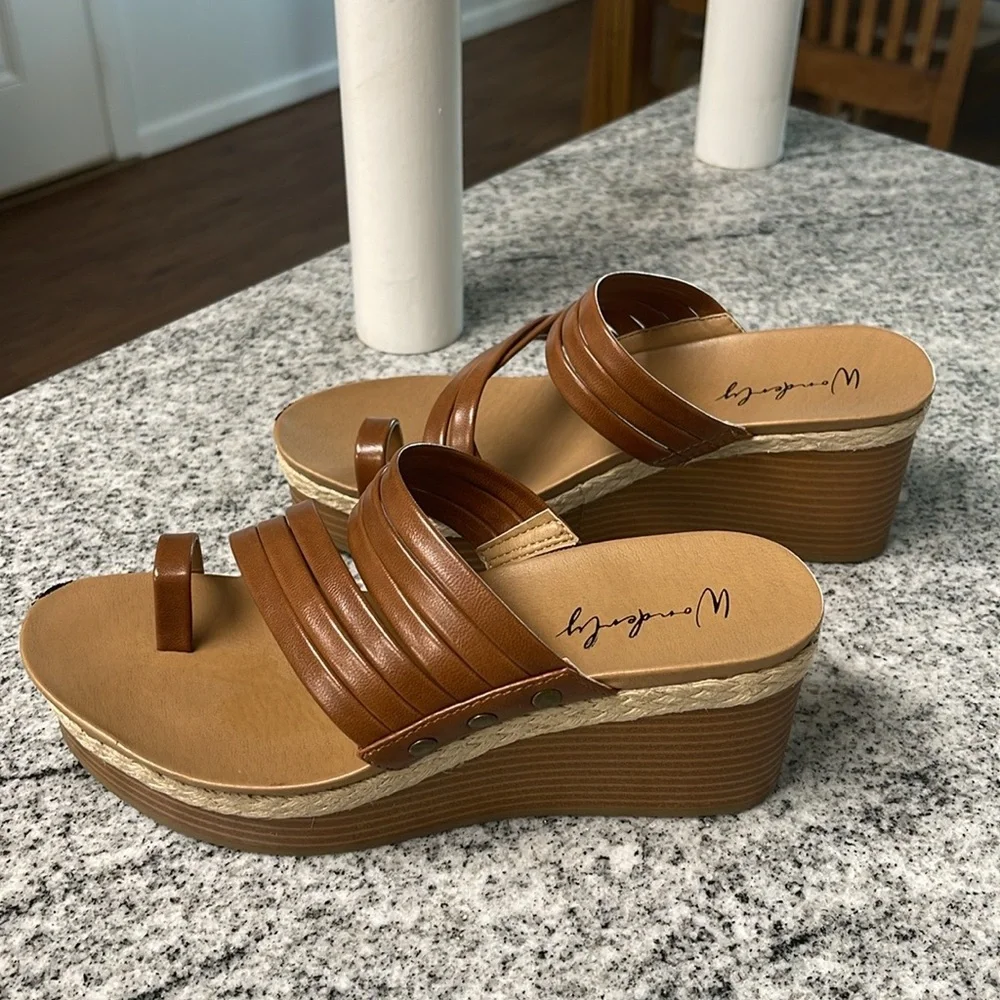 Woman’s Brown Strappy Platform Wedge Size 6 Sandals